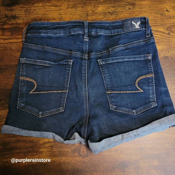 American Eagle Jeans 8 Shortie Cut Off Super Hi Rise Super Stretch Dark Wash - Picture 2 of 12